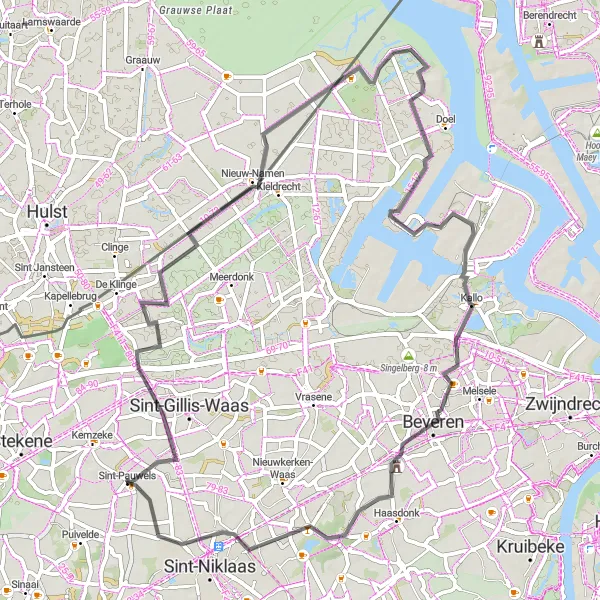 Map miniature of "Ouden Doel and Kallo" cycling inspiration in Prov. Oost-Vlaanderen, Belgium. Generated by Tarmacs.app cycling route planner