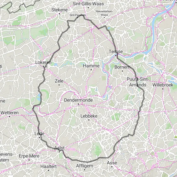 Map miniature of "Temse to Puivelde" cycling inspiration in Prov. Oost-Vlaanderen, Belgium. Generated by Tarmacs.app cycling route planner