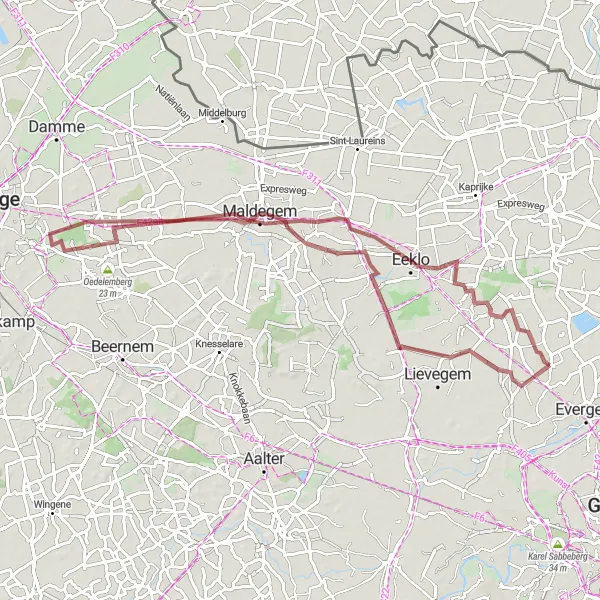 Map miniature of "Balgerhoeke to Beke Gravel Adventure" cycling inspiration in Prov. Oost-Vlaanderen, Belgium. Generated by Tarmacs.app cycling route planner