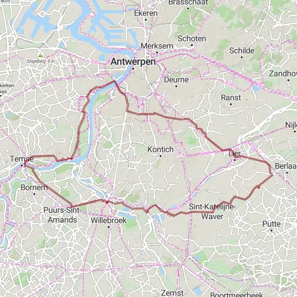 Miniatuurkaart van de fietsinspiratie "Gravelroute langs de Schelde" in Prov. Oost-Vlaanderen, Belgium. Gemaakt door de Tarmacs.app fietsrouteplanner