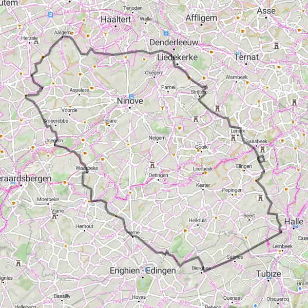 Miniatuurkaart van de fietsinspiratie "Wegroute Heldergem" in Prov. Oost-Vlaanderen, Belgium. Gemaakt door de Tarmacs.app fietsrouteplanner