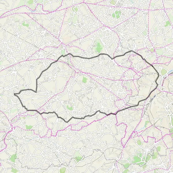 Miniatuurkaart van de fietsinspiratie "Route van Steenhuize-Wijnhuize naar Steenhuize-Wijnhuize via Wemmel en Gaasbeek" in Prov. Oost-Vlaanderen, Belgium. Gemaakt door de Tarmacs.app fietsrouteplanner