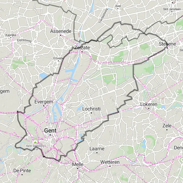 Miniatuurkaart van de fietsinspiratie "Langs de Karel Sabbeberg en de Vogelhoek" in Prov. Oost-Vlaanderen, Belgium. Gemaakt door de Tarmacs.app fietsrouteplanner