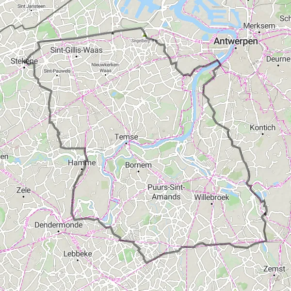 Miniature de la carte de l'inspiration cycliste "Le grand tour de Battel" dans la Prov. Oost-Vlaanderen, Belgium. Générée par le planificateur d'itinéraire cycliste Tarmacs.app