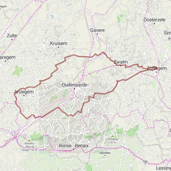 Map miniature of "The Gravel Adventure" cycling inspiration in Prov. Oost-Vlaanderen, Belgium. Generated by Tarmacs.app cycling route planner