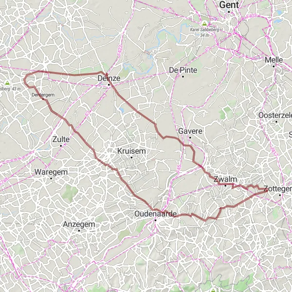 Karten-Miniaturansicht der Radinspiration "Die Geheimnisvolle Bergtour" in Prov. Oost-Vlaanderen, Belgium. Erstellt vom Tarmacs.app-Routenplaner für Radtouren