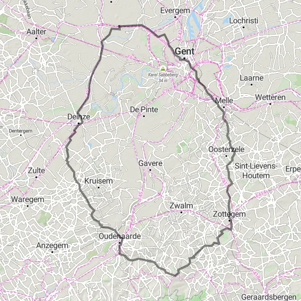 Map miniature of "The Ultimate Road Cycling Experience" cycling inspiration in Prov. Oost-Vlaanderen, Belgium. Generated by Tarmacs.app cycling route planner