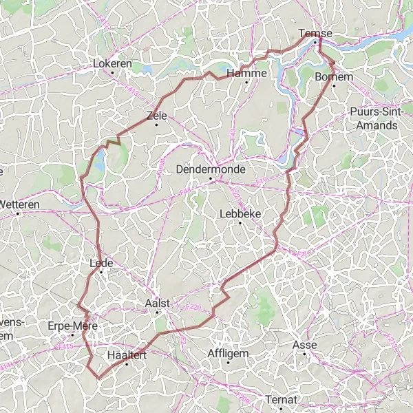 Miniatuurkaart van de fietsinspiratie "Gravelroute van Temse naar Lede" in Prov. Oost-Vlaanderen, Belgium. Gemaakt door de Tarmacs.app fietsrouteplanner
