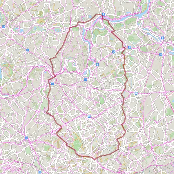 Map miniature of "Gravel Adventure in Ancient Landscapes" cycling inspiration in Prov. Oost-Vlaanderen, Belgium. Generated by Tarmacs.app cycling route planner