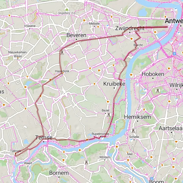 Miniatuurkaart van de fietsinspiratie "Rupelmonde en Zwijndrecht Gravelroute" in Prov. Oost-Vlaanderen, Belgium. Gemaakt door de Tarmacs.app fietsrouteplanner