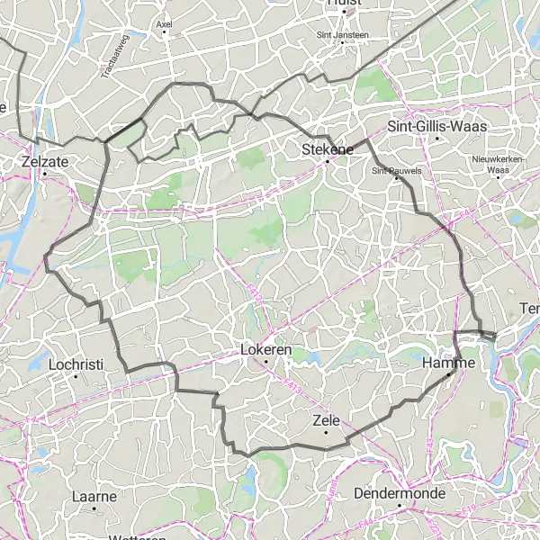 Map miniature of "Zogge to Tielrode" cycling inspiration in Prov. Oost-Vlaanderen, Belgium. Generated by Tarmacs.app cycling route planner