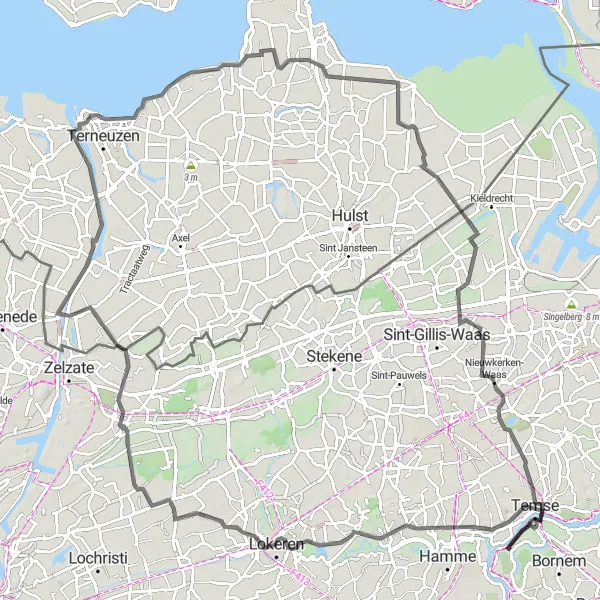 Miniature de la carte de l'inspiration cycliste "Parcours des Moulins et Monuments" dans la Prov. Oost-Vlaanderen, Belgium. Générée par le planificateur d'itinéraire cycliste Tarmacs.app