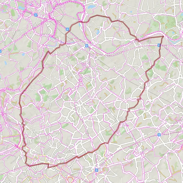 Map miniature of "Gravel Adventure: Villages and Nature" cycling inspiration in Prov. Oost-Vlaanderen, Belgium. Generated by Tarmacs.app cycling route planner