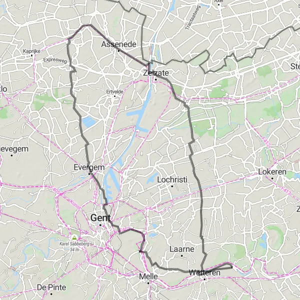 Map miniature of "Wetteren Road Adventure" cycling inspiration in Prov. Oost-Vlaanderen, Belgium. Generated by Tarmacs.app cycling route planner