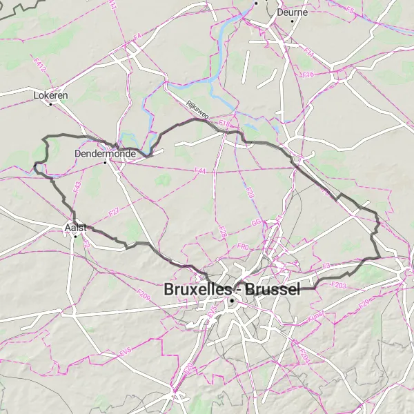 Map miniature of "Ultimate Cycling Challenge: Long and Varied" cycling inspiration in Prov. Oost-Vlaanderen, Belgium. Generated by Tarmacs.app cycling route planner