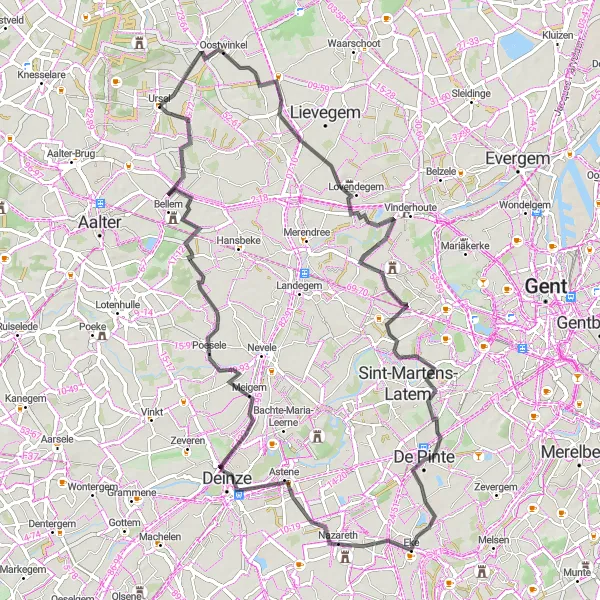 Map miniature of "Countryside Scenic Road Trip" cycling inspiration in Prov. Oost-Vlaanderen, Belgium. Generated by Tarmacs.app cycling route planner