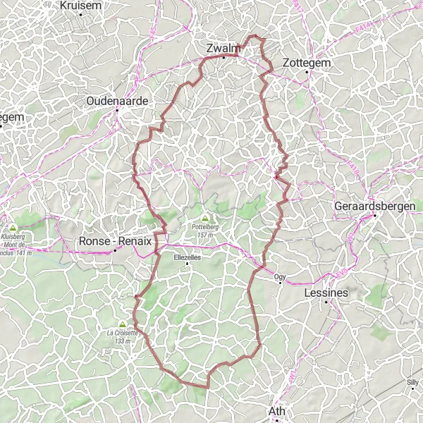 Map miniature of "The Gravel Adventure" cycling inspiration in Prov. Oost-Vlaanderen, Belgium. Generated by Tarmacs.app cycling route planner