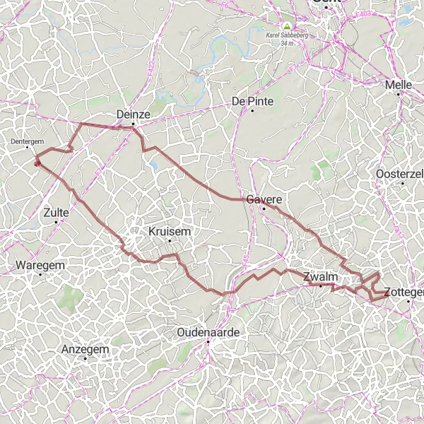 Map miniature of "Scenic Gravel Cycling in Flanders" cycling inspiration in Prov. Oost-Vlaanderen, Belgium. Generated by Tarmacs.app cycling route planner