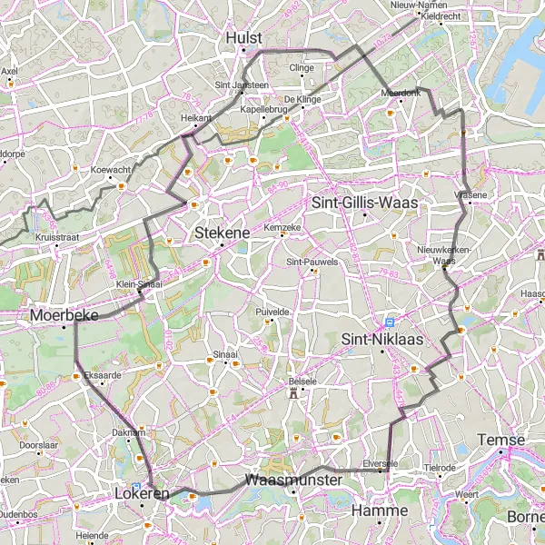 Karten-Miniaturansicht der Radinspiration "Nieuwkerken-Waas-Sint Jansteen-Runde" in Prov. Oost-Vlaanderen, Belgium. Erstellt vom Tarmacs.app-Routenplaner für Radtouren