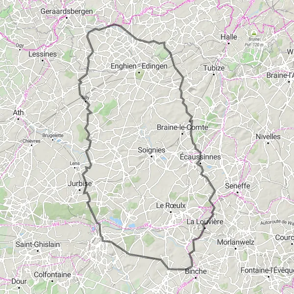 Map miniature of "Challenging Ardennes Adventure" cycling inspiration in Prov. Oost-Vlaanderen, Belgium. Generated by Tarmacs.app cycling route planner