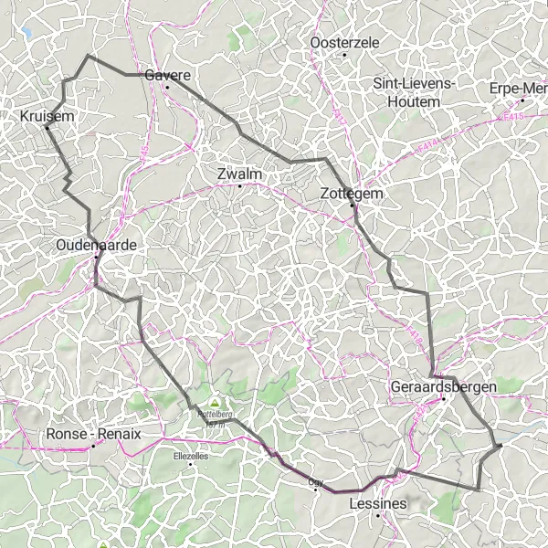 Map miniature of "Cobblestone Challenge" cycling inspiration in Prov. Oost-Vlaanderen, Belgium. Generated by Tarmacs.app cycling route planner