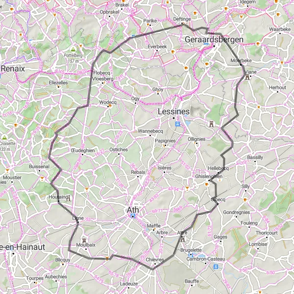 Karten-Miniaturansicht der Radinspiration "Faszinierende Radtour entlang der Straßen" in Prov. Oost-Vlaanderen, Belgium. Erstellt vom Tarmacs.app-Routenplaner für Radtouren