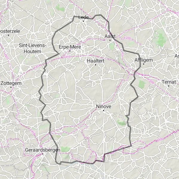 Map miniature of "Countryside Delight" cycling inspiration in Prov. Oost-Vlaanderen, Belgium. Generated by Tarmacs.app cycling route planner