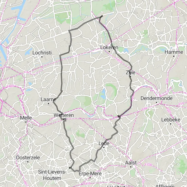 Map miniature of "Exploring the Outskirts of Vlierzele" cycling inspiration in Prov. Oost-Vlaanderen, Belgium. Generated by Tarmacs.app cycling route planner