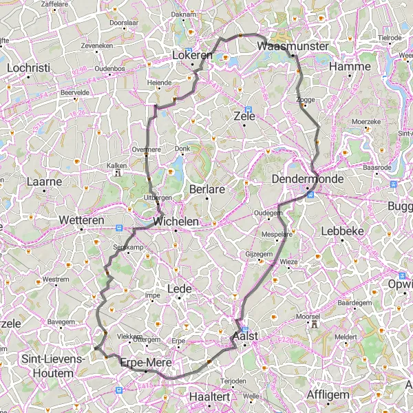 Karten-Miniaturansicht der Radinspiration "Küsten-Road-Tour von Vlierzele" in Prov. Oost-Vlaanderen, Belgium. Erstellt vom Tarmacs.app-Routenplaner für Radtouren