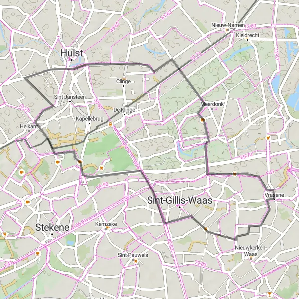Miniatuurkaart van de fietsinspiratie "Pittoreske tocht in Oost-Vlaanderen" in Prov. Oost-Vlaanderen, Belgium. Gemaakt door de Tarmacs.app fietsrouteplanner