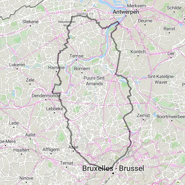 Miniatuurkaart van de fietsinspiratie "Wegroute vanuit Vrasene" in Prov. Oost-Vlaanderen, Belgium. Gemaakt door de Tarmacs.app fietsrouteplanner