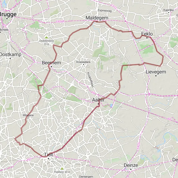 Karten-Miniaturansicht der Radinspiration "Gravel-Tour durch Aalter und Beernem" in Prov. Oost-Vlaanderen, Belgium. Erstellt vom Tarmacs.app-Routenplaner für Radtouren