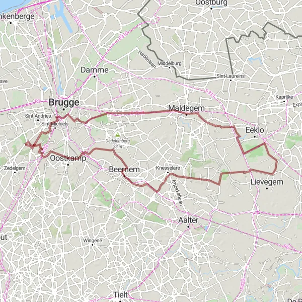 Miniatuurkaart van de fietsinspiratie "Gravelroute door Brugge en Maldegem" in Prov. Oost-Vlaanderen, Belgium. Gemaakt door de Tarmacs.app fietsrouteplanner