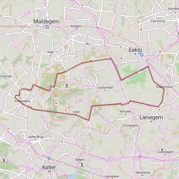 Miniatuurkaart van de fietsinspiratie "Ontdekkingstocht door Maldegemveld en Kasteel De Schepper" in Prov. Oost-Vlaanderen, Belgium. Gemaakt door de Tarmacs.app fietsrouteplanner