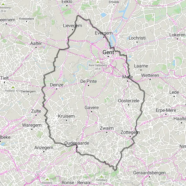Map miniature of "The Ultimate Road Challenge" cycling inspiration in Prov. Oost-Vlaanderen, Belgium. Generated by Tarmacs.app cycling route planner