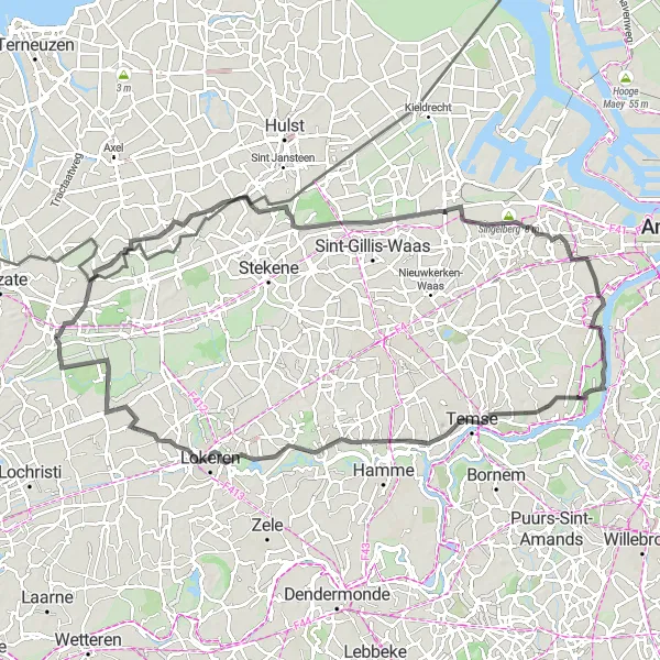Miniatuurkaart van de fietsinspiratie "Natuurlijke fietsroute langs de Schelde" in Prov. Oost-Vlaanderen, Belgium. Gemaakt door de Tarmacs.app fietsrouteplanner