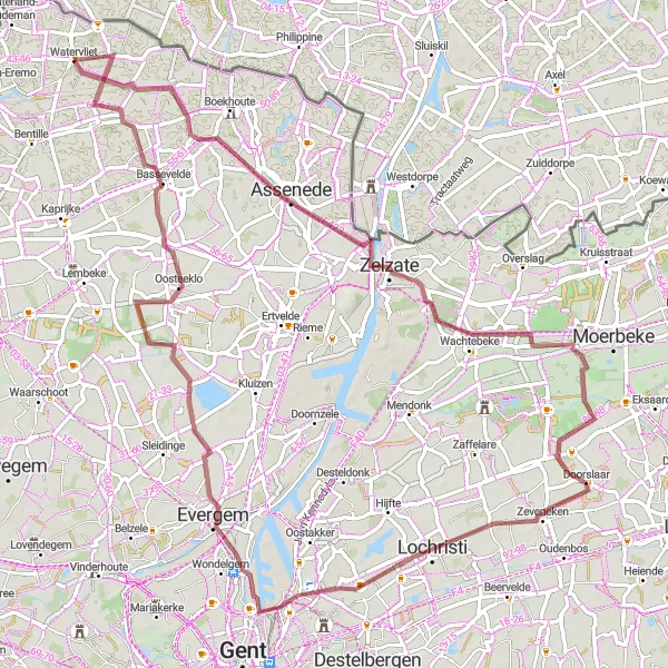 Map miniature of "Gravel Adventure" cycling inspiration in Prov. Oost-Vlaanderen, Belgium. Generated by Tarmacs.app cycling route planner