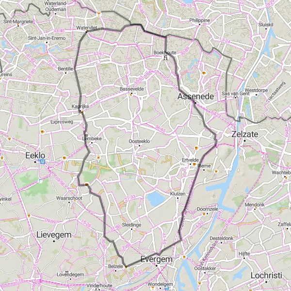 Karten-Miniaturansicht der Radinspiration "Entlang des Kanals nach Boekhoute" in Prov. Oost-Vlaanderen, Belgium. Erstellt vom Tarmacs.app-Routenplaner für Radtouren