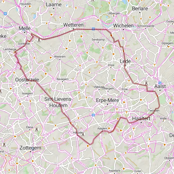 Map miniature of "Scenic Gravel Tour" cycling inspiration in Prov. Oost-Vlaanderen, Belgium. Generated by Tarmacs.app cycling route planner