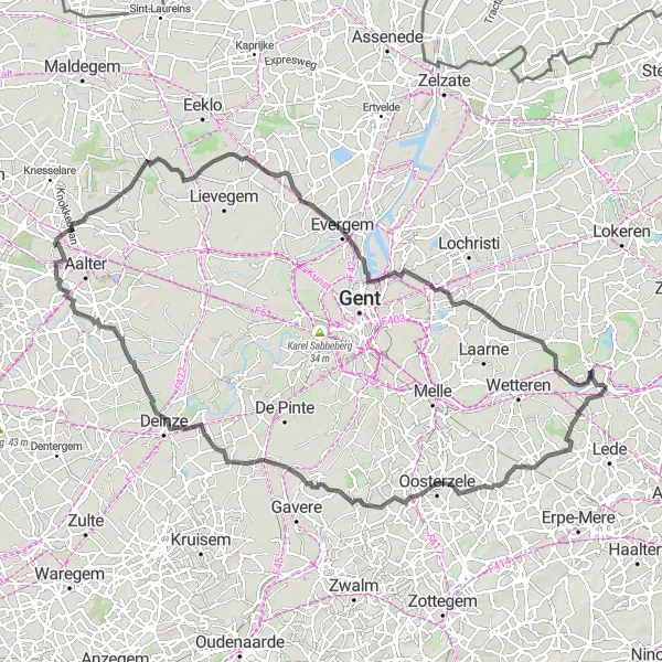 Map miniature of "Bavegem to Schellebelle Road Route" cycling inspiration in Prov. Oost-Vlaanderen, Belgium. Generated by Tarmacs.app cycling route planner