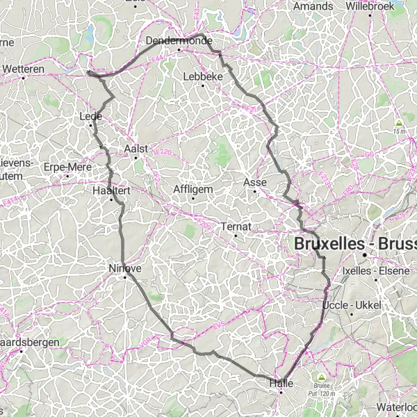 Map miniature of "Appels to Denderhoutem Road Route" cycling inspiration in Prov. Oost-Vlaanderen, Belgium. Generated by Tarmacs.app cycling route planner