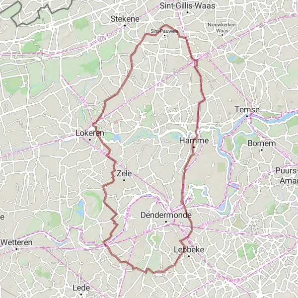 Karten-Miniaturansicht der Radinspiration "Graveltour durch Sinaai und Wieze" in Prov. Oost-Vlaanderen, Belgium. Erstellt vom Tarmacs.app-Routenplaner für Radtouren