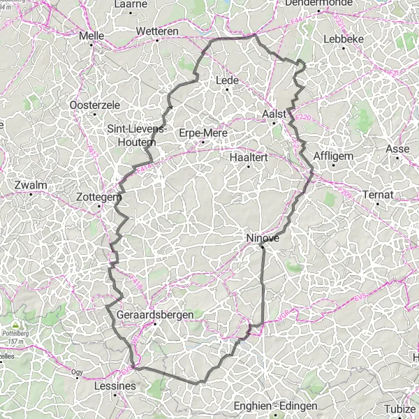 Karten-Miniaturansicht der Radinspiration "Rundfahrt von Wieze nach Wieze" in Prov. Oost-Vlaanderen, Belgium. Erstellt vom Tarmacs.app-Routenplaner für Radtouren