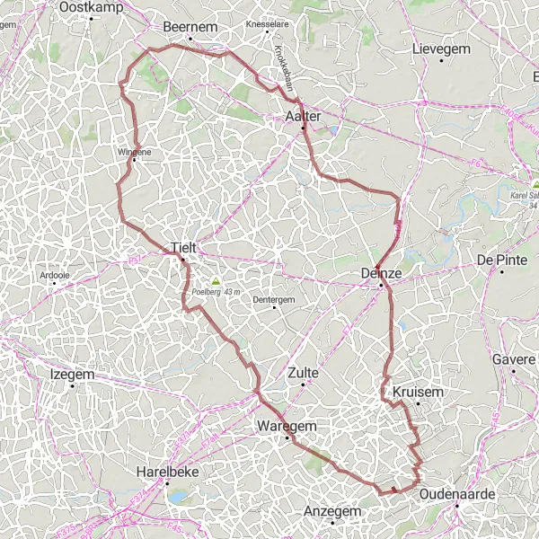 Map miniature of "The Countryside Expedition" cycling inspiration in Prov. Oost-Vlaanderen, Belgium. Generated by Tarmacs.app cycling route planner