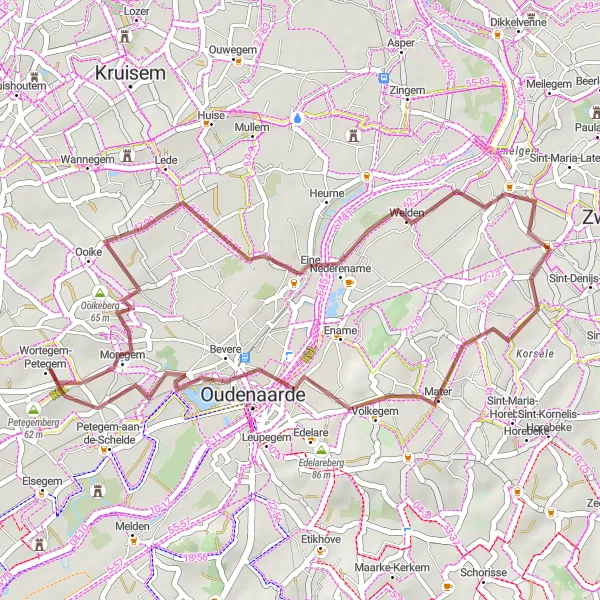 Map miniature of "Wortegem Gravel Adventure" cycling inspiration in Prov. Oost-Vlaanderen, Belgium. Generated by Tarmacs.app cycling route planner