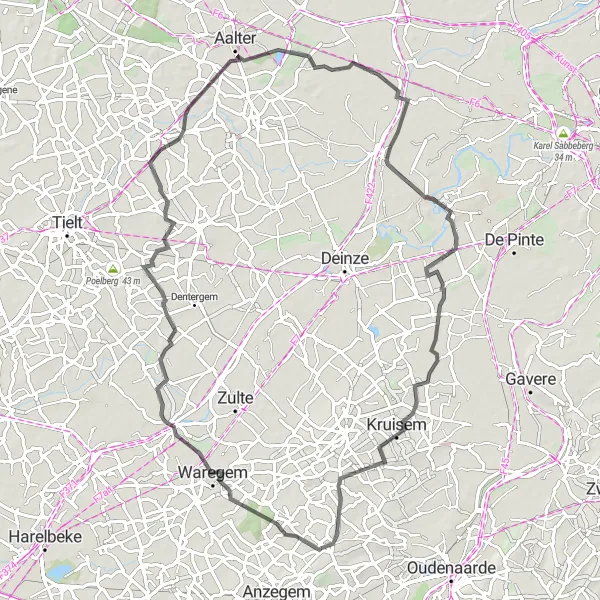 Map miniature of "Wortegem Road Adventure" cycling inspiration in Prov. Oost-Vlaanderen, Belgium. Generated by Tarmacs.app cycling route planner