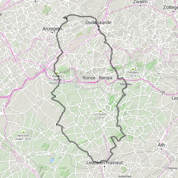Miniature de la carte de l'inspiration cycliste "La Boucle des Collines et Châteaux" dans la Prov. Oost-Vlaanderen, Belgium. Générée par le planificateur d'itinéraire cycliste Tarmacs.app