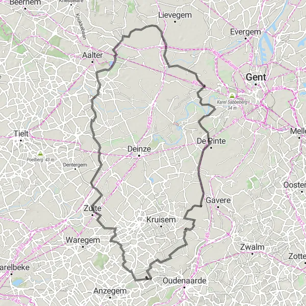 Map miniature of "Wortegem Scenic Road Trip" cycling inspiration in Prov. Oost-Vlaanderen, Belgium. Generated by Tarmacs.app cycling route planner