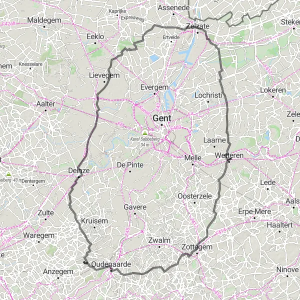 Map miniature of "The Flemish Ardennes loop" cycling inspiration in Prov. Oost-Vlaanderen, Belgium. Generated by Tarmacs.app cycling route planner