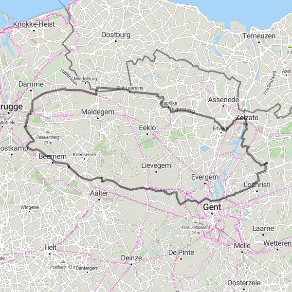 Map miniature of "Road Cycling Route - Zaffelare to Lochristi and Mendonk" cycling inspiration in Prov. Oost-Vlaanderen, Belgium. Generated by Tarmacs.app cycling route planner